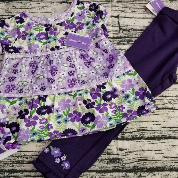 Gymboree Whooo's Cute 4T Purple Leggings Shirt Hair Curly Clips Outfit NWT - Picture 2 of 4